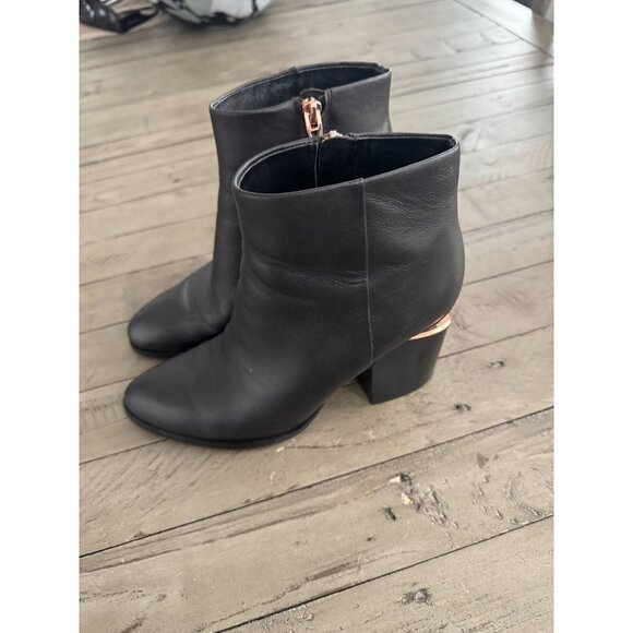 ALEXANDER WANG Gabi Black Leather Booties Rose Gold Cutout Heel Ankle Boots 37 - Picture 6 of 11